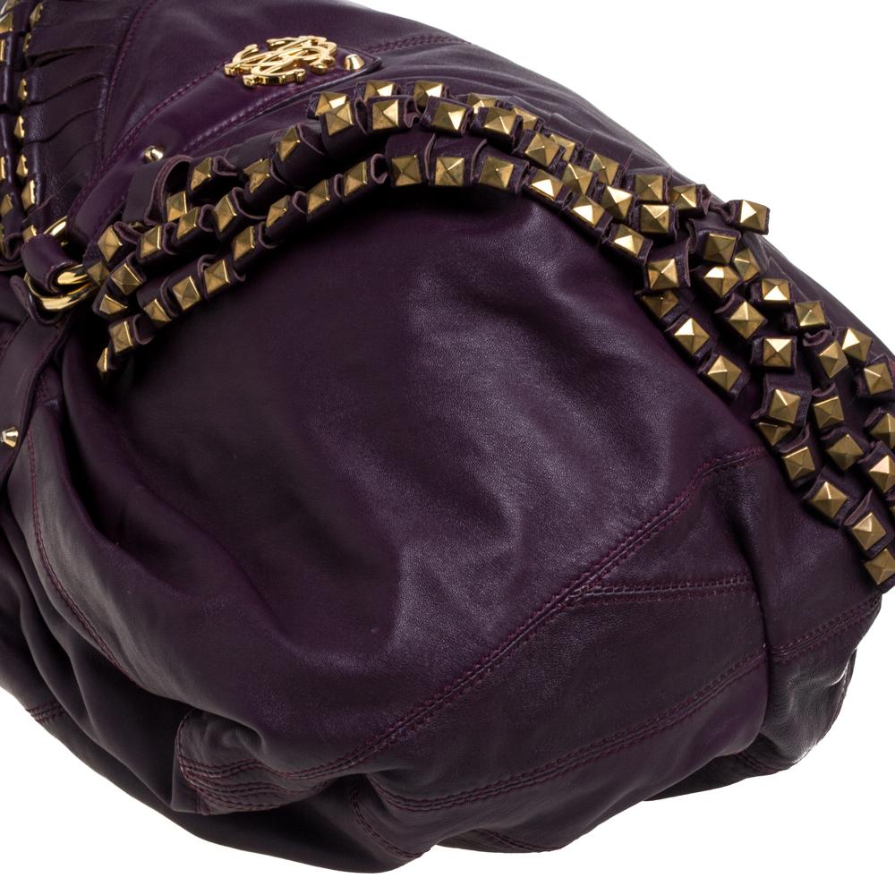 Roberto Cavalli Purple Leather Studded Fringe Hobo 5