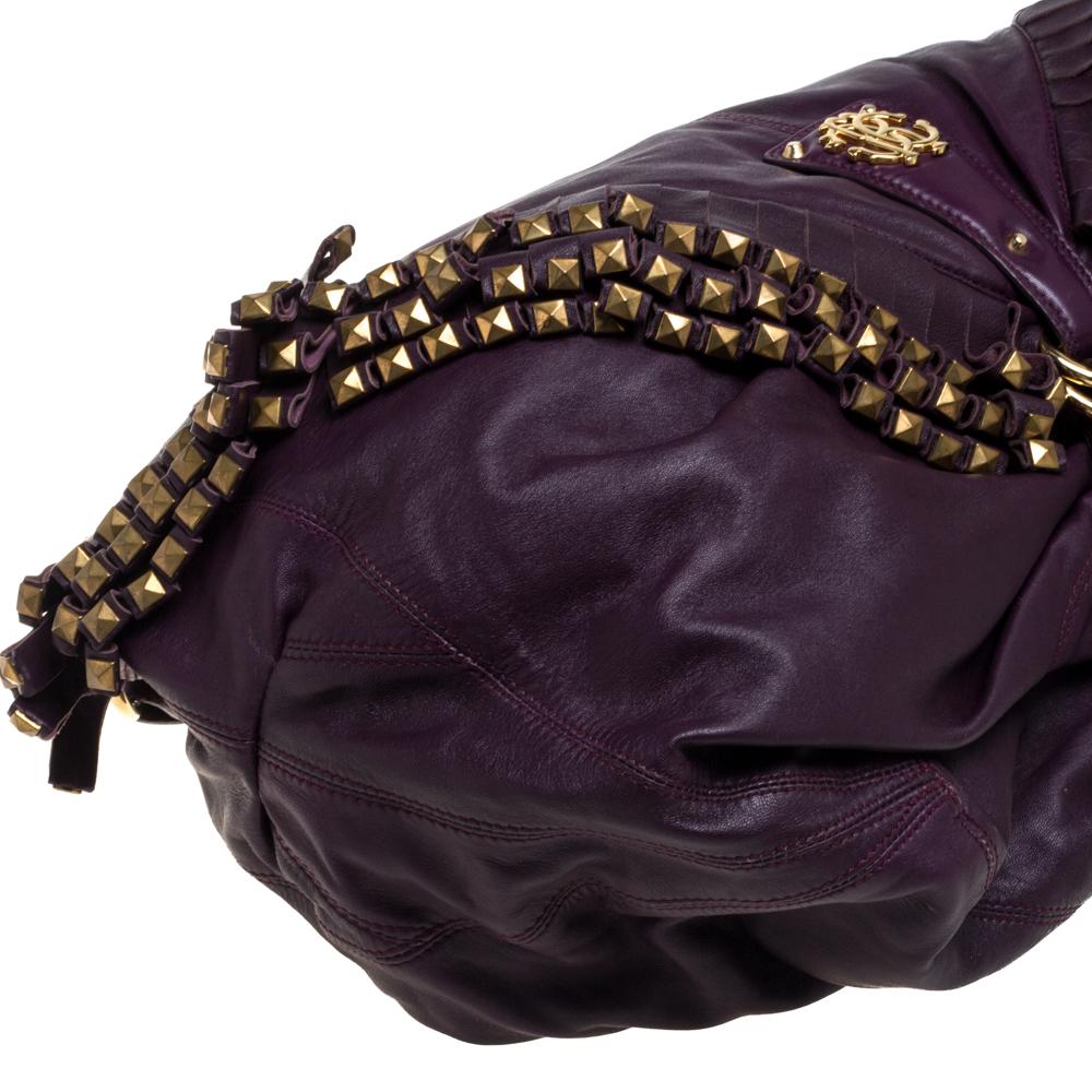 Roberto Cavalli Purple Leather Studded Fringe Hobo 6