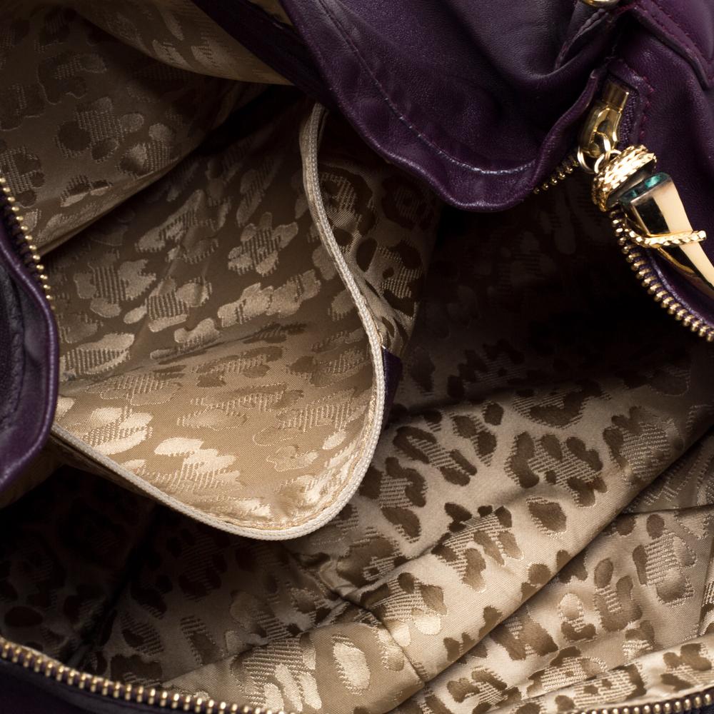Women's Roberto Cavalli Purple Leather Studded Fringe Hobo