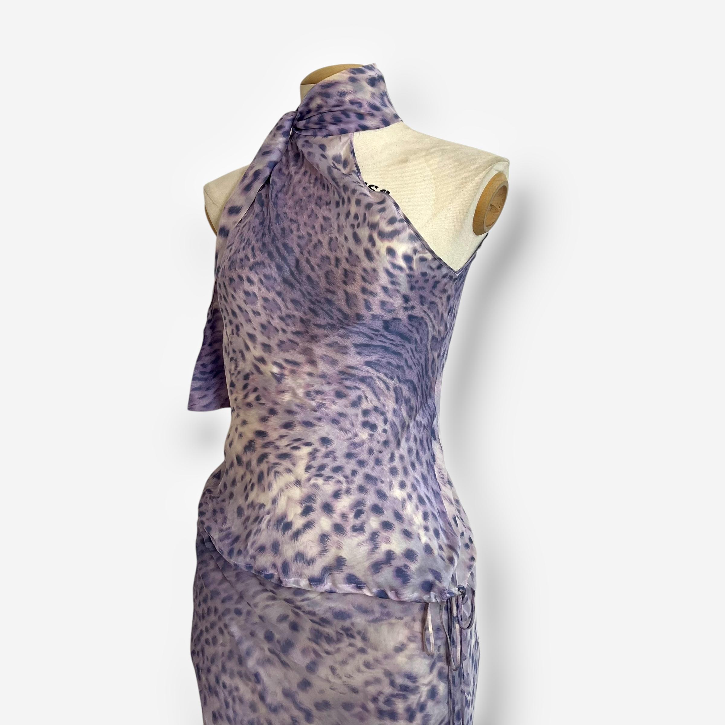Roberto Cavalli, ensemble en soie violet imprimé léopard, printemps/été 2000 Pour femmes en vente