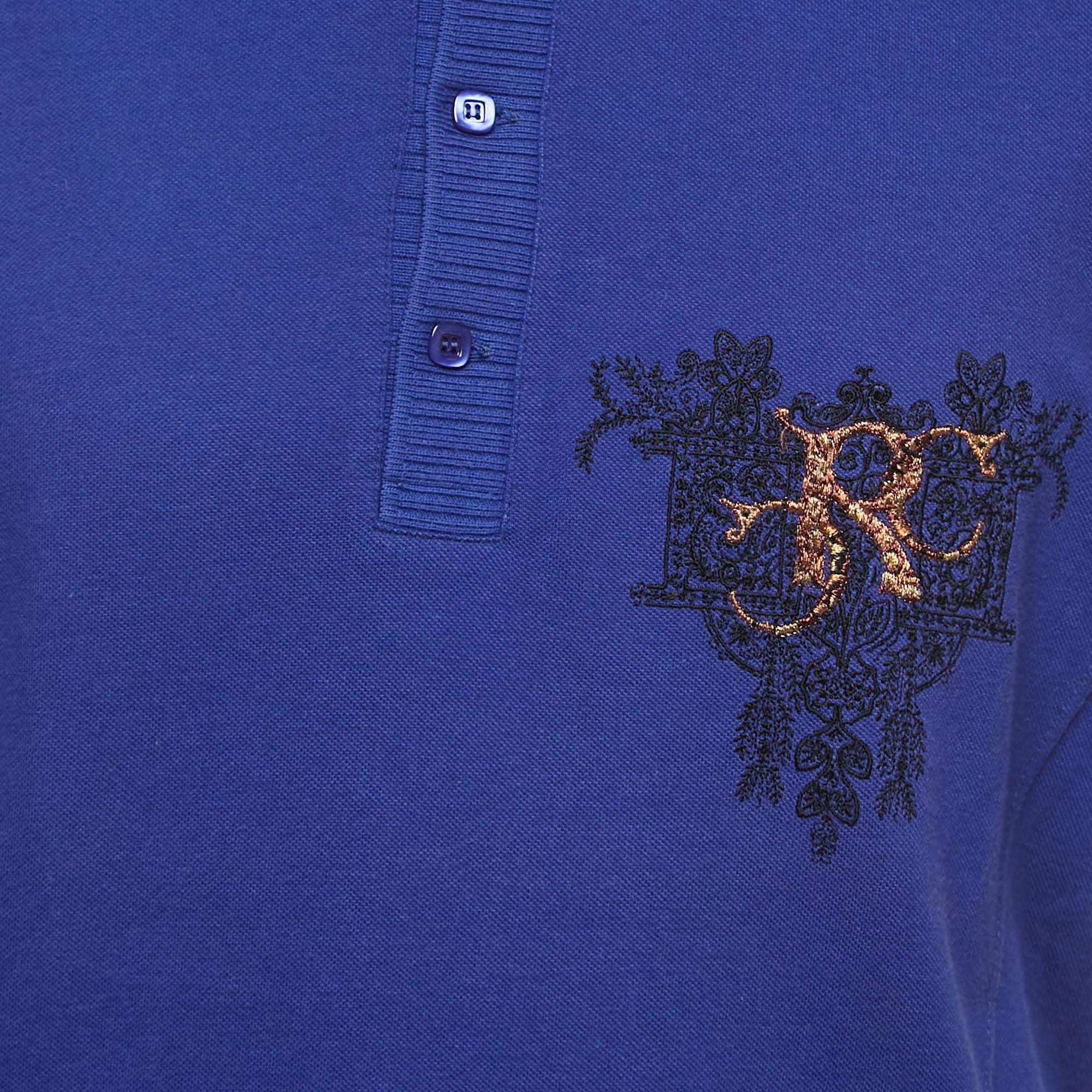 Roberto Cavalli Purple Logo Embroidered Cotton Polo T-Shirt XXXL In Fair Condition For Sale In Dubai, Al Qouz 2