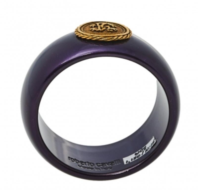 Roberto Cavalli Purple Medallion Wide Bangle Bracelet In Good Condition For Sale In Dubai, Al Qouz 2