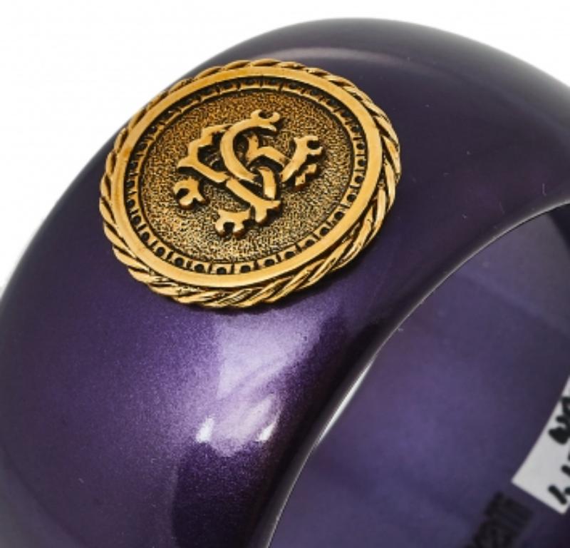 Roberto Cavalli Purple Medallion Wide Bangle Bracelet For Sale 1