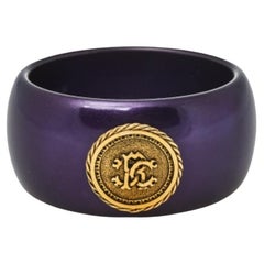 Roberto Cavalli Purple Medallion Wide Bangle Bracelet