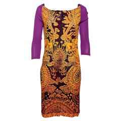 Roberto Cavalli Purple Printed Jersey Draped Neck Dress M