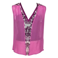Roberto Cavalli Purple & Printed Silk V-Neck Sleeveless Top M