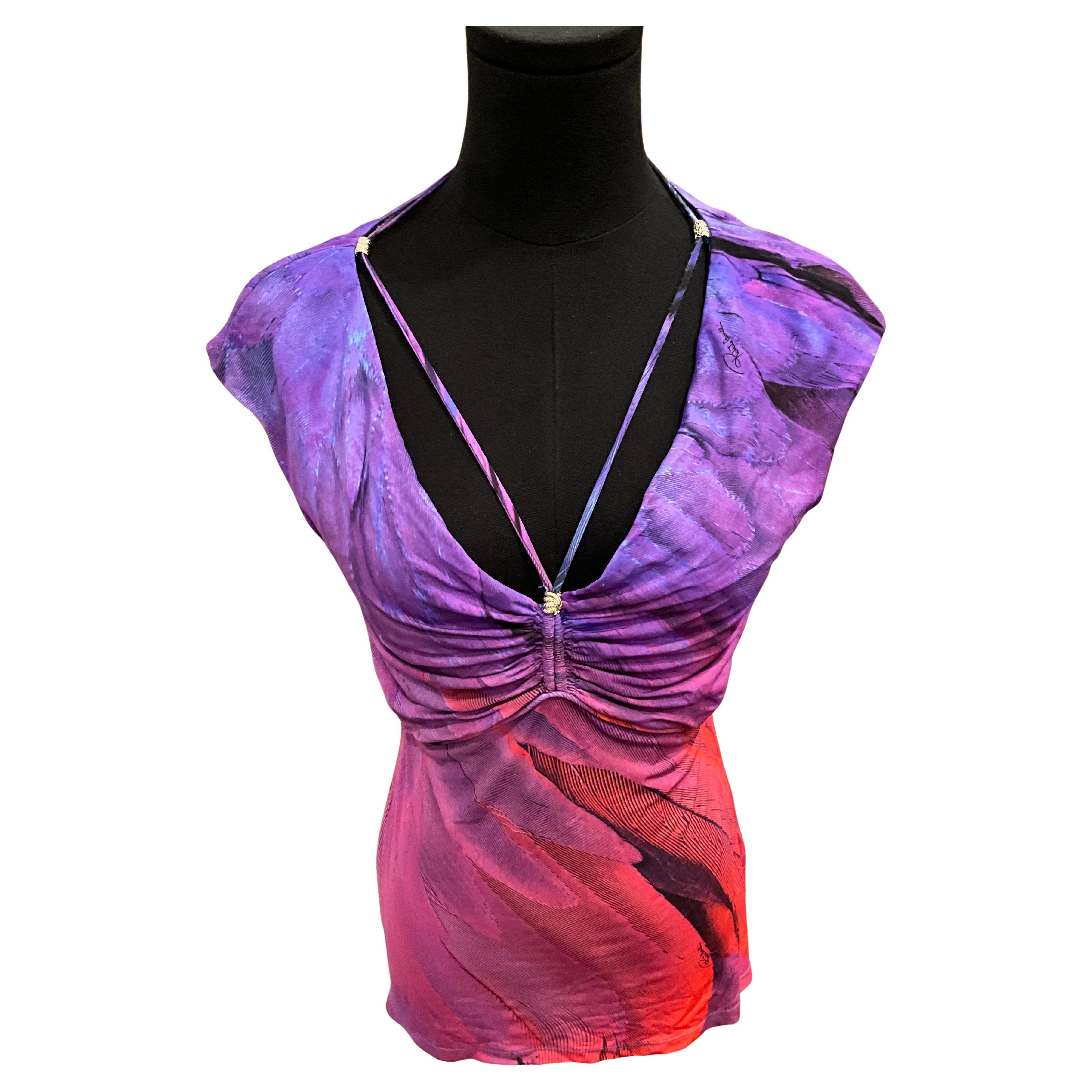 Roberto Cavalli Purple Red Print Top