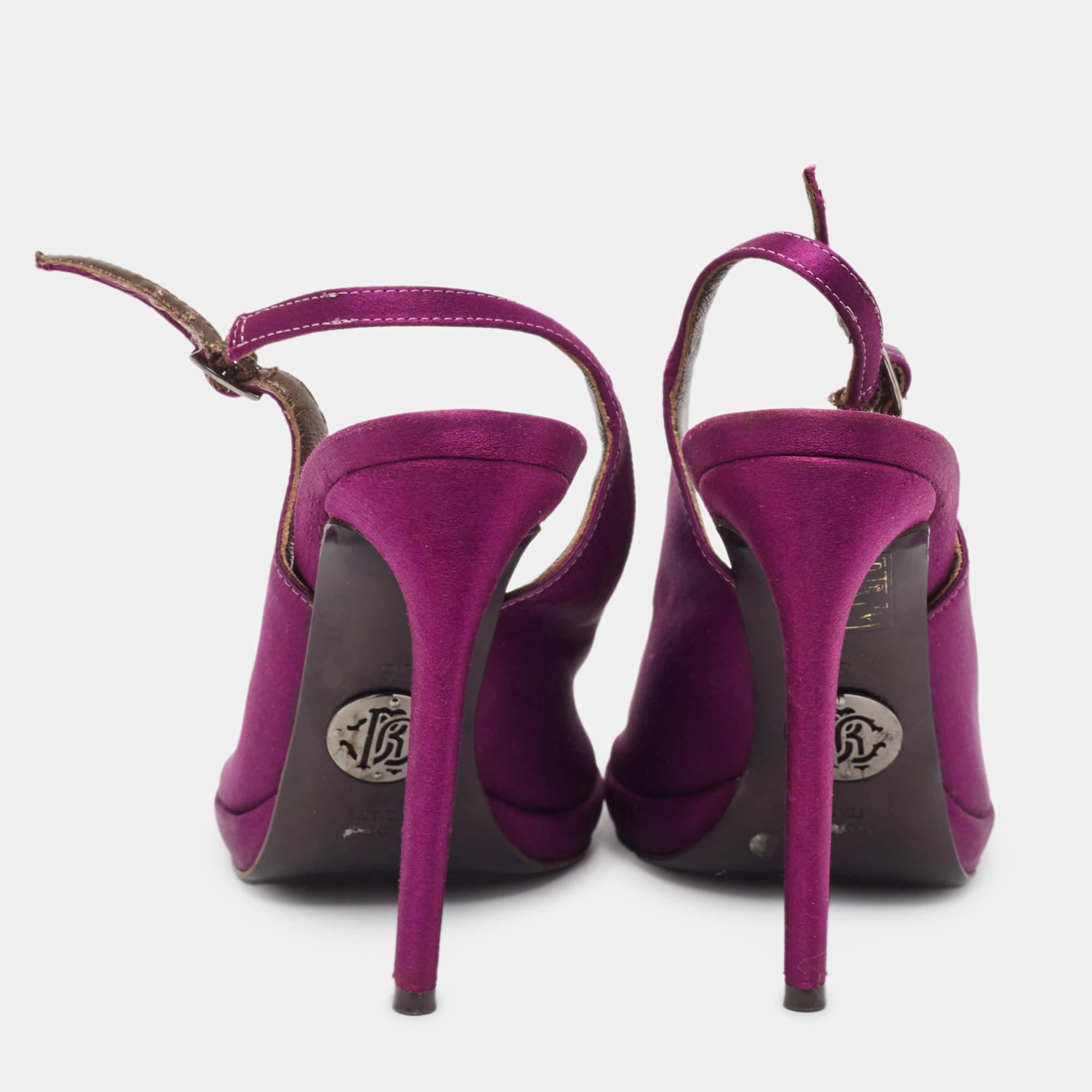 Roberto Cavalli Purple Satin Open Toe Platform Pumps Size 36 For Sale 1
