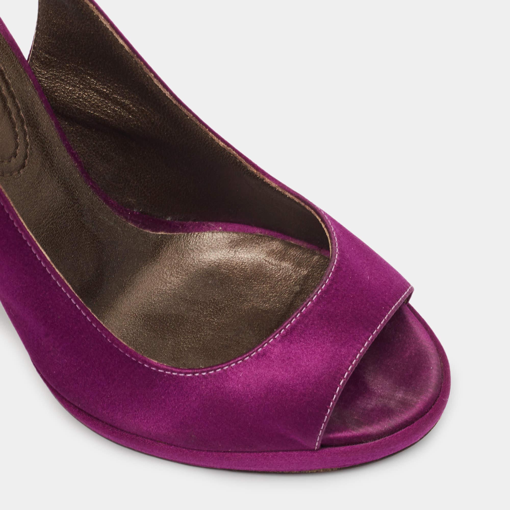 Roberto Cavalli Purple Satin Open Toe Platform Pumps Size 36 For Sale 4