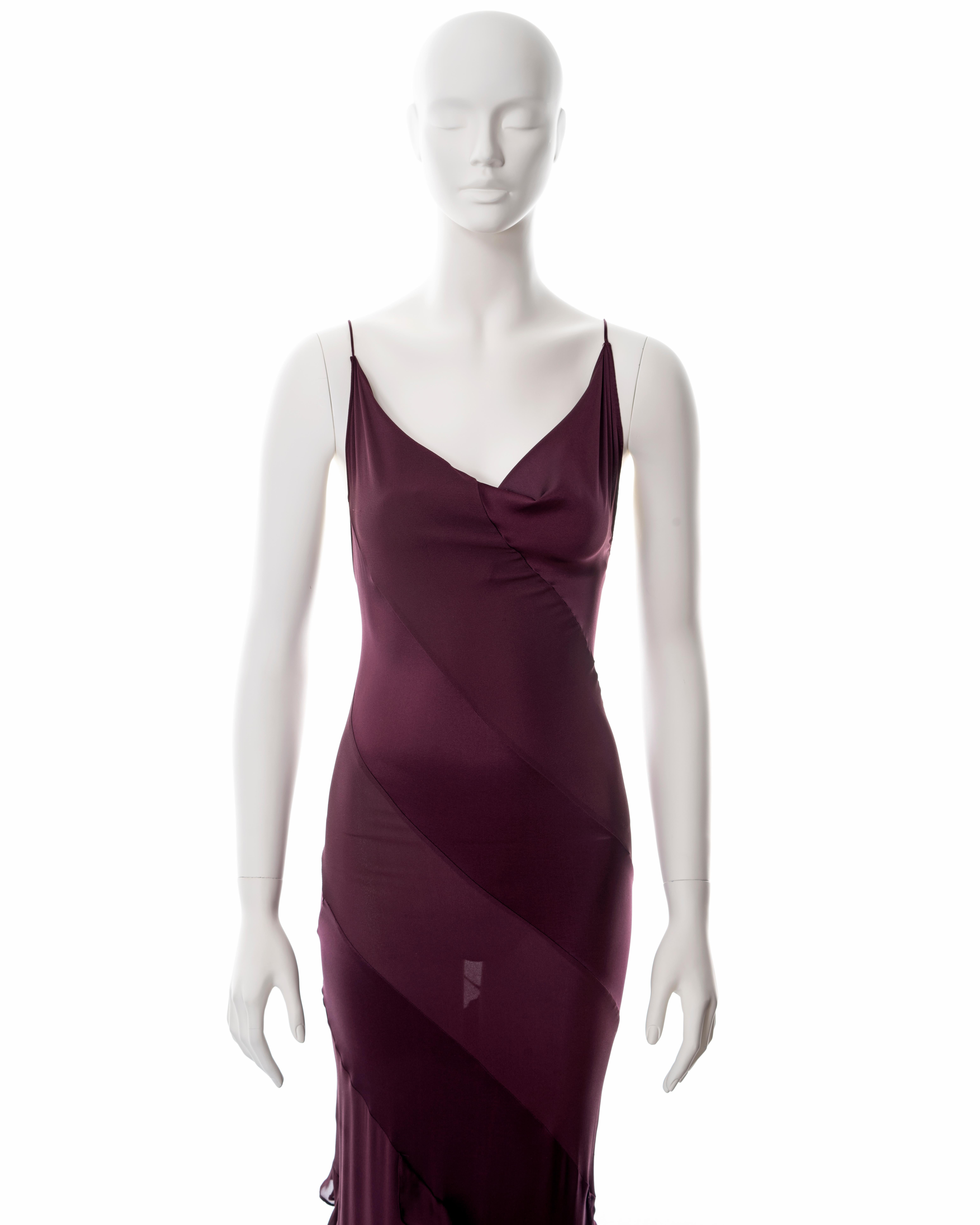 Roberto Cavalli purple silk bias cut evening dress with train, fw 2004 In Excellent Condition In London, GB
