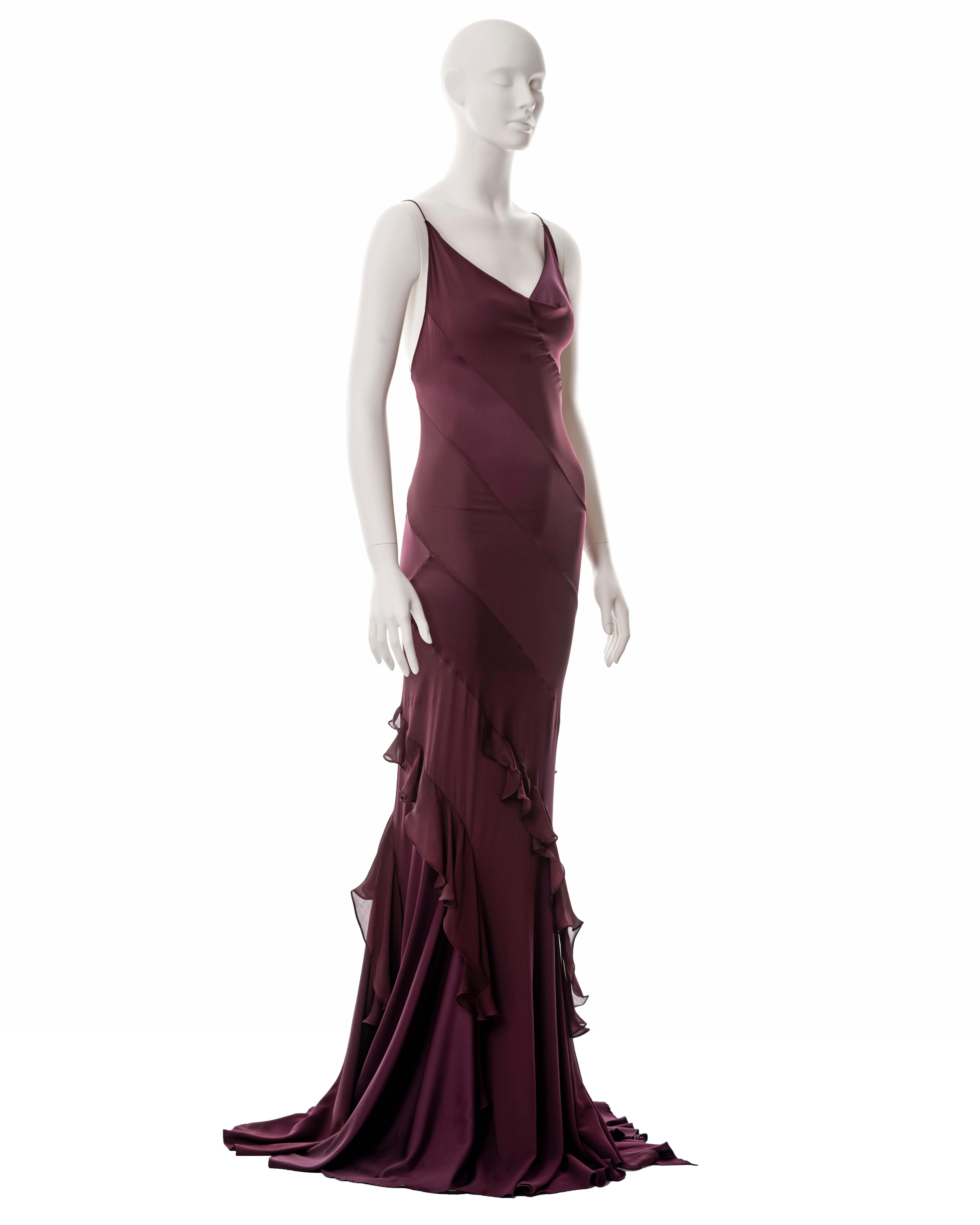 Women's Roberto Cavalli purple silk bias cut evening dress with train, fw 2004