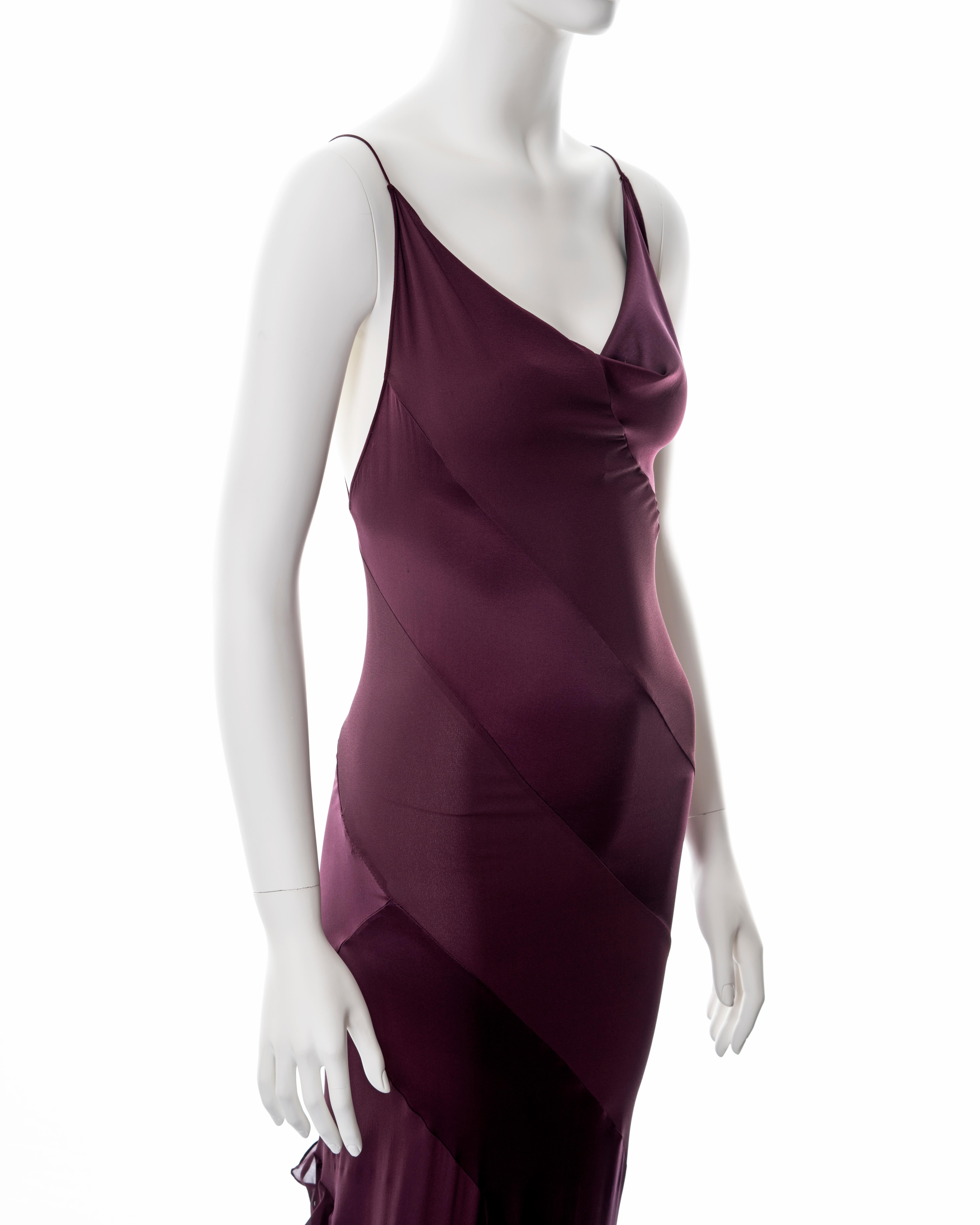 Roberto Cavalli purple silk bias cut evening dress with train, fw 2004 1