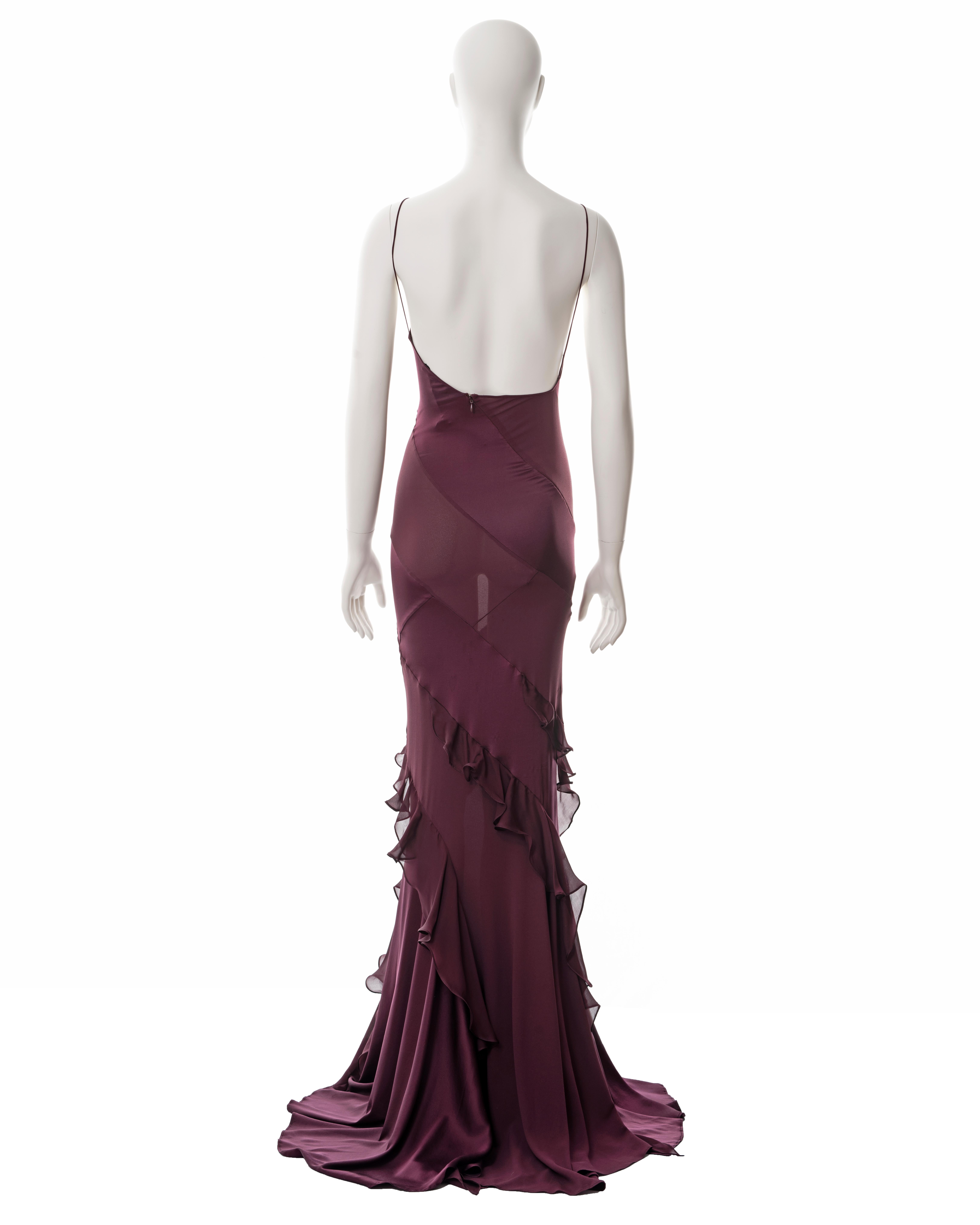 Roberto Cavalli purple silk bias cut evening dress with train, fw 2004 4