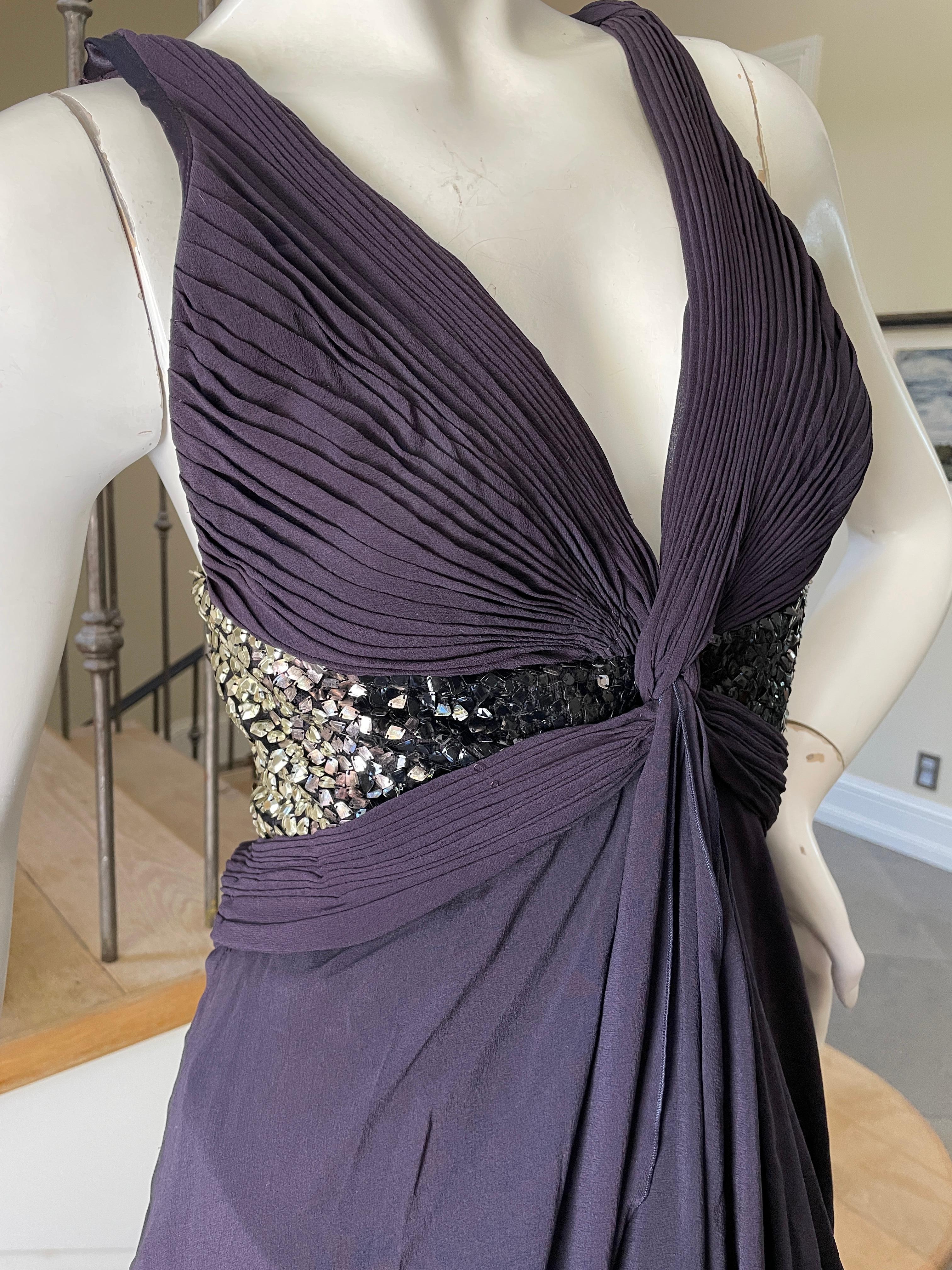 Black Roberto Cavalli Purple Silk Sexy Back Vintage Evening Dress w Ombre Sequin Waist For Sale