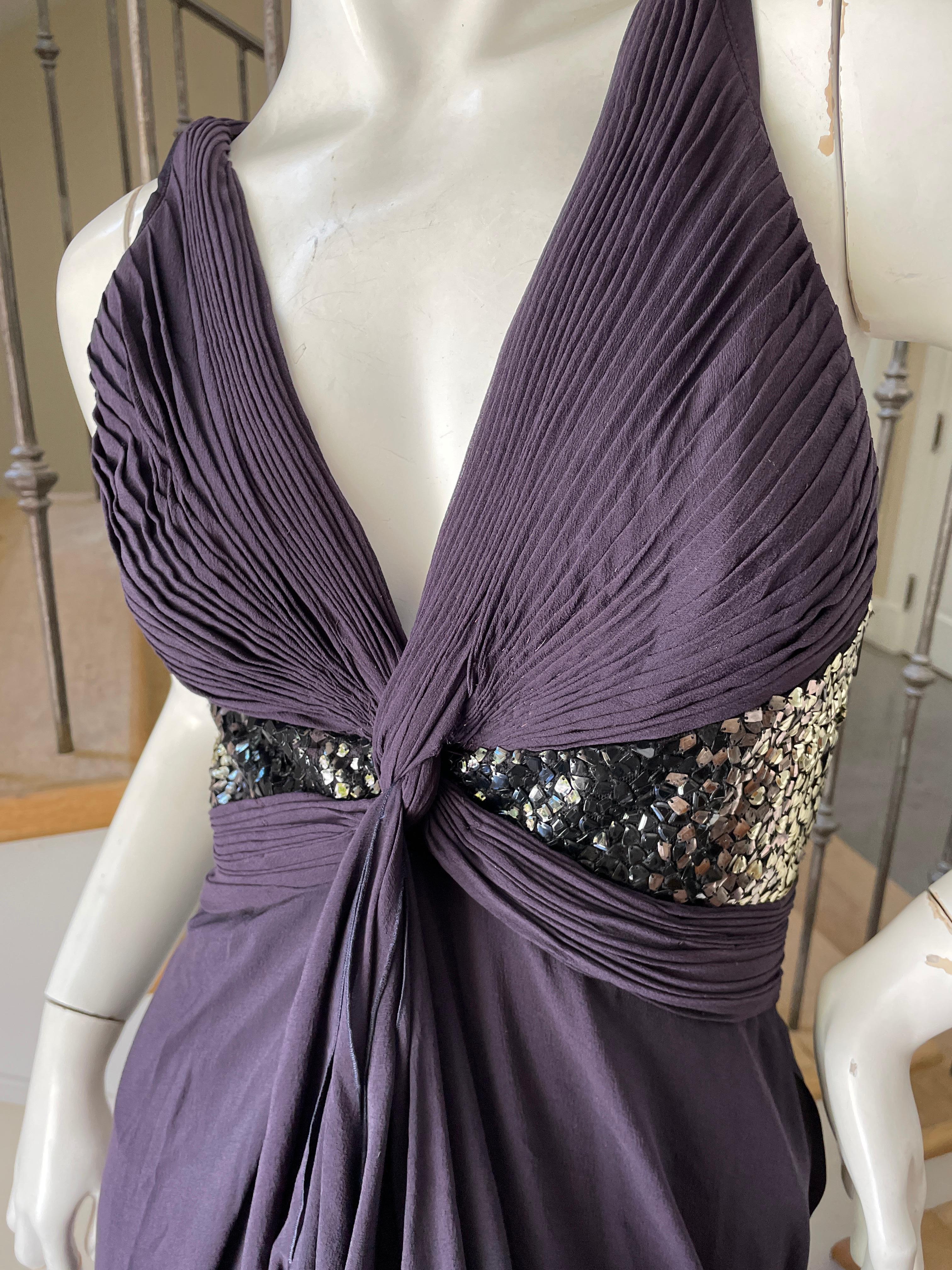 Roberto Cavalli Purple Silk Sexy Back Vintage Evening Dress w Ombre Sequin Waist In Excellent Condition For Sale In Cloverdale, CA