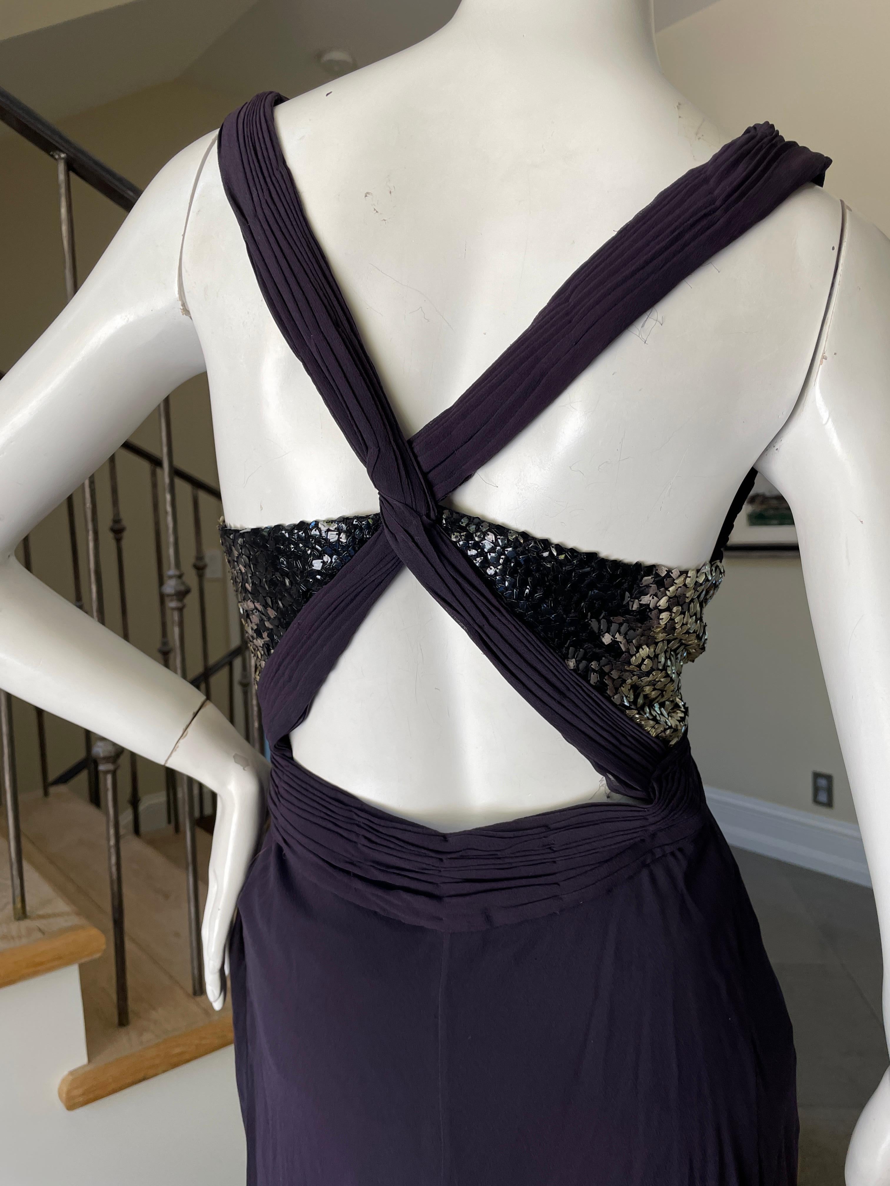 Women's Roberto Cavalli Purple Silk Sexy Back Vintage Evening Dress w Ombre Sequin Waist For Sale