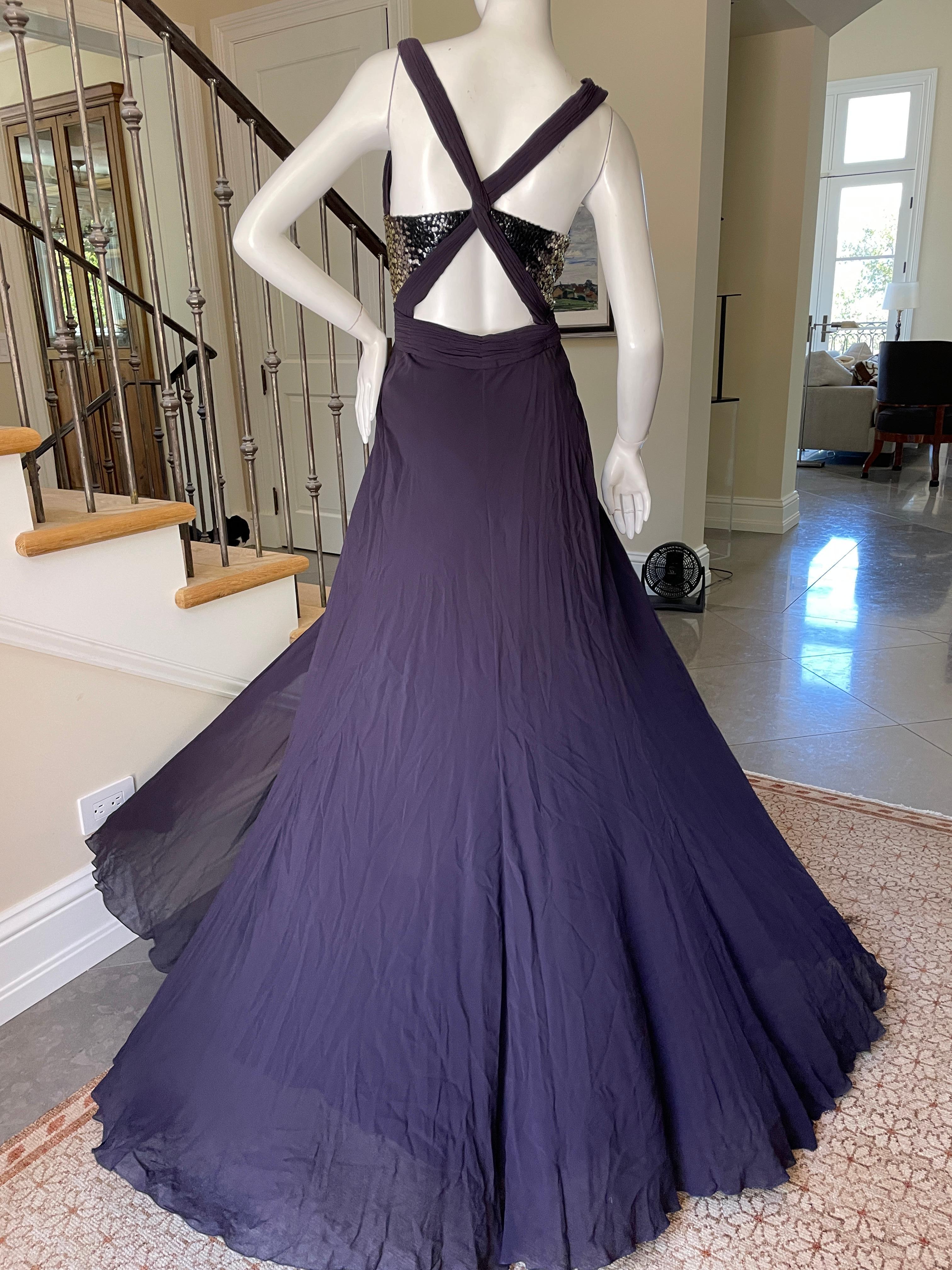 Roberto Cavalli Purple Silk Sexy Back Vintage Evening Dress w Ombre Sequin Waist For Sale 1