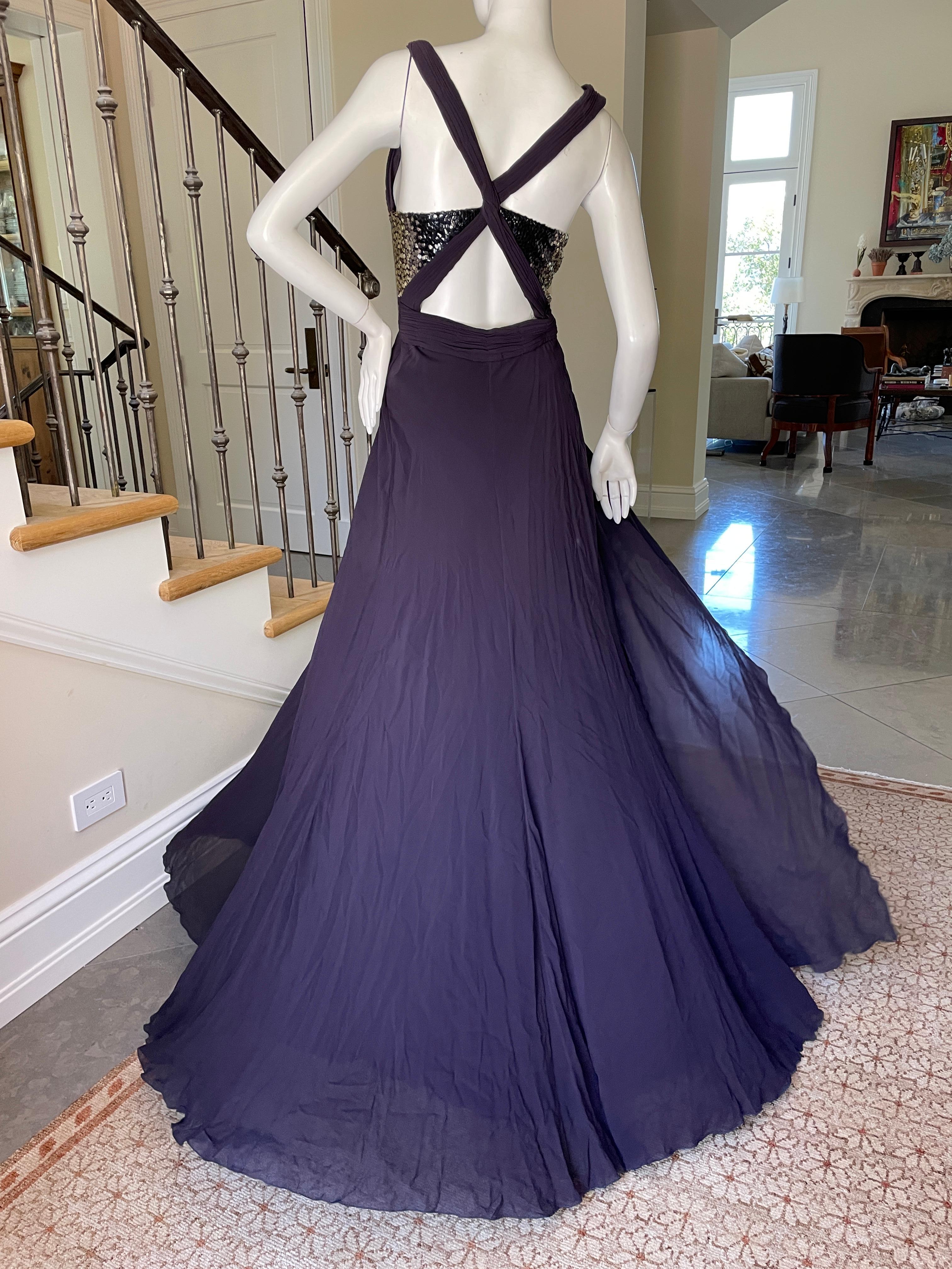 Roberto Cavalli Purple Silk Sexy Back Vintage Evening Dress w Ombre Sequin Waist For Sale 2