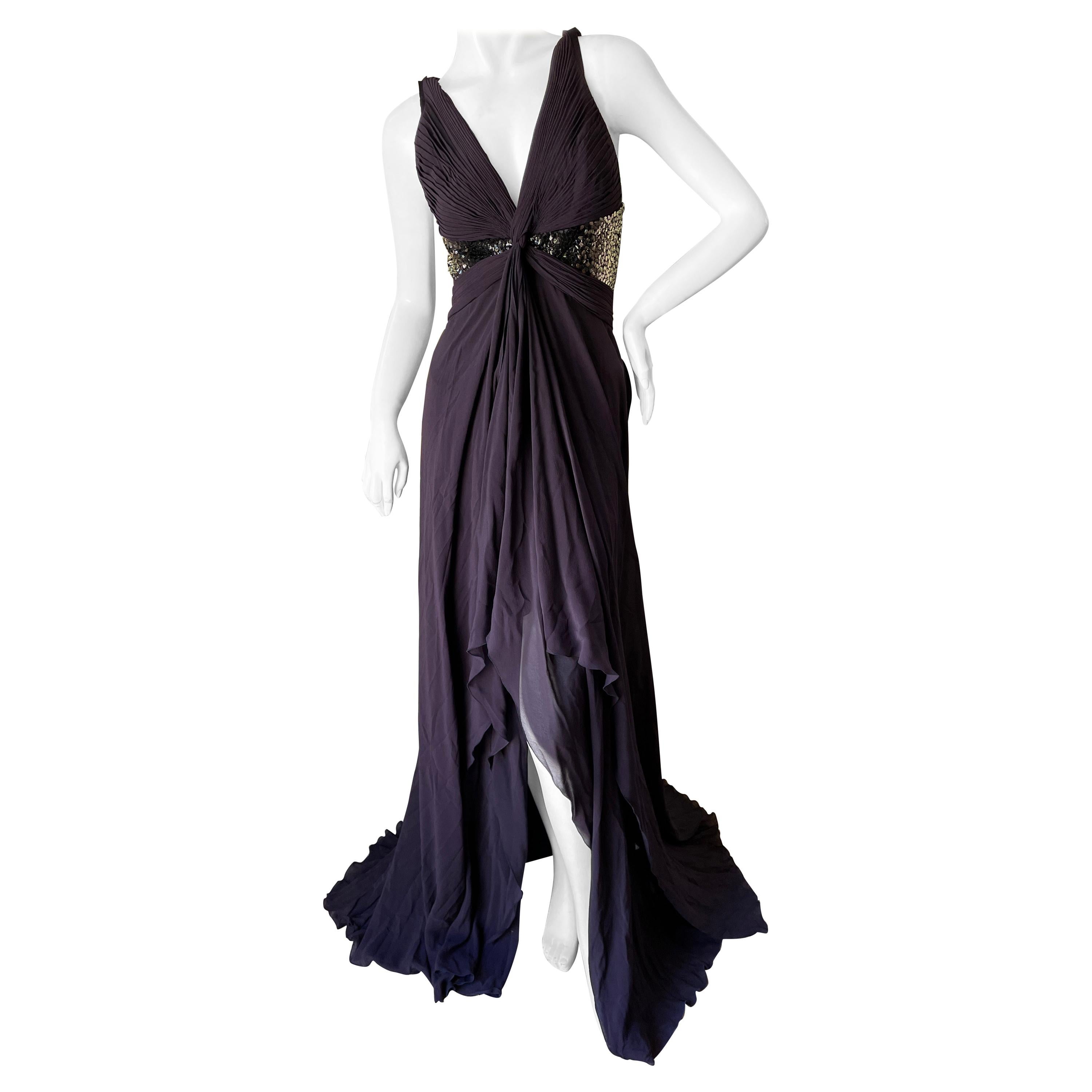 Roberto Cavalli Purple Silk Sexy Back Vintage Evening Dress w Ombre Sequin Waist For Sale