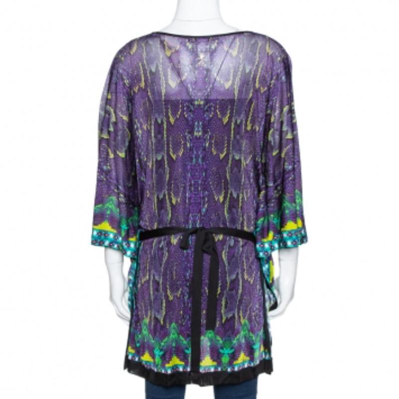 Violet Roberto Cavalli Top kaftan ceinturé en tricot imprimé serpent violet M en vente