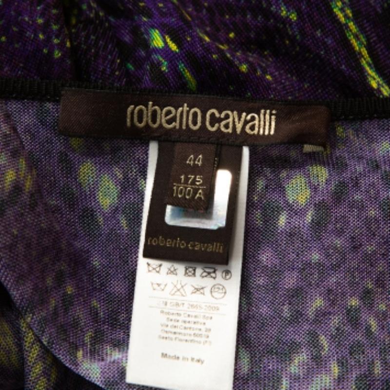 Roberto Cavalli Top kaftan ceinturé en tricot imprimé serpent violet M Pour femmes en vente