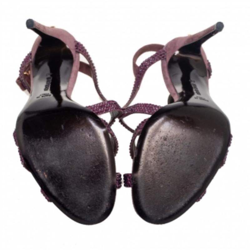 Roberto Cavalli - Sandales à lanières en daim violet ornées de cristaux, taille 40 en vente 3