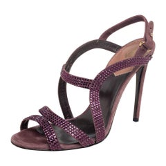 Roberto Cavalli Purple Suede Crystal Embellished Strappy Sandals Size 40