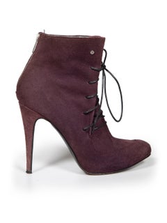 Roberto Cavalli Purple Suede Lace Up Ankle Boots Size IT 39