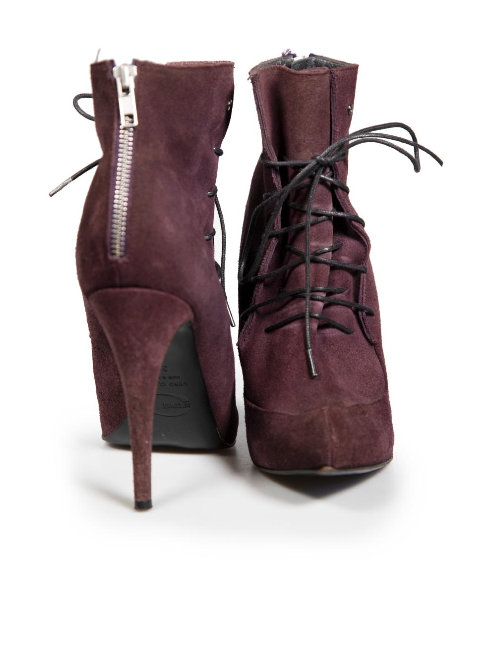 Roberto Cavalli Purple Suede Lace Up Ankle Boots Size IT 39 In Good Condition For Sale In London, GB