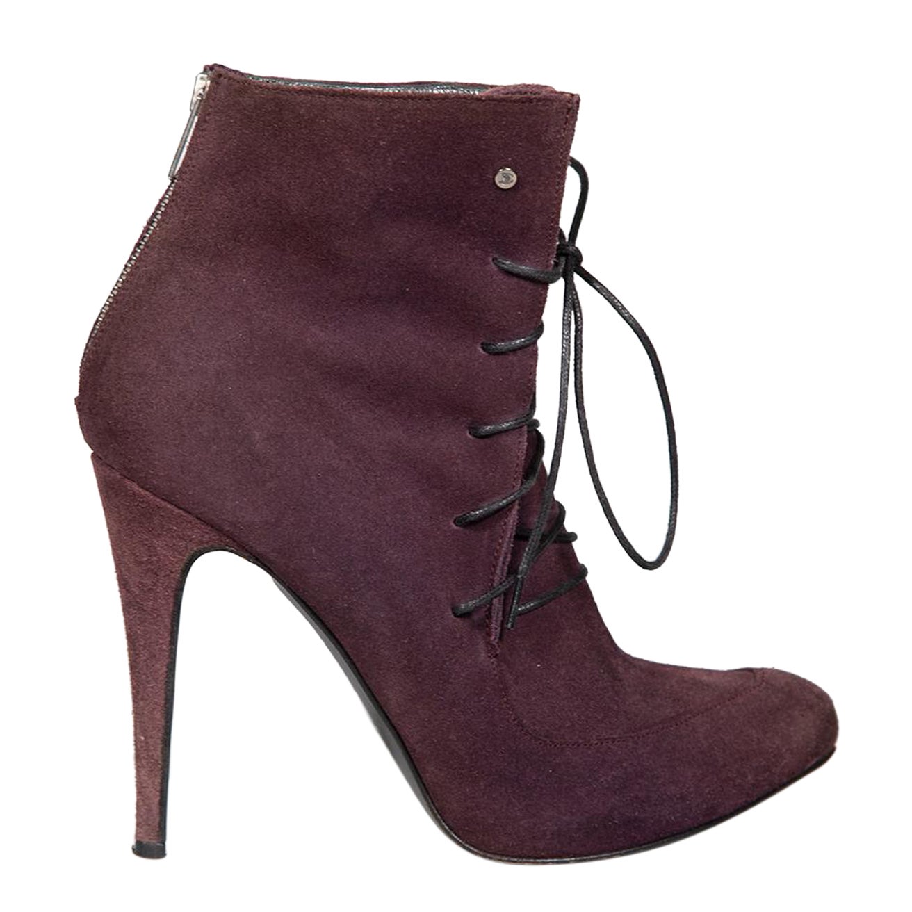 Roberto Cavalli Purple Suede Lace Up Ankle Boots Size IT 39