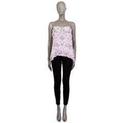 ROBERTO CAVALLI purple & white silk PORCELAIN PRINT RUFFLED Tank Top Shirt 40 S