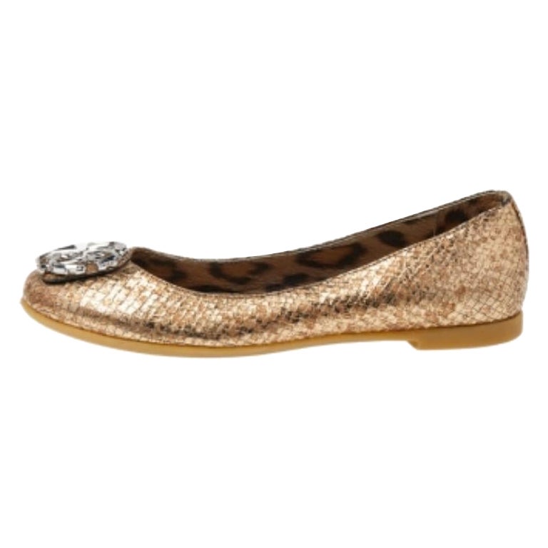 Roberto Cavalli Python Embossed Leather Logo Embellished Ballet Flats Size 36