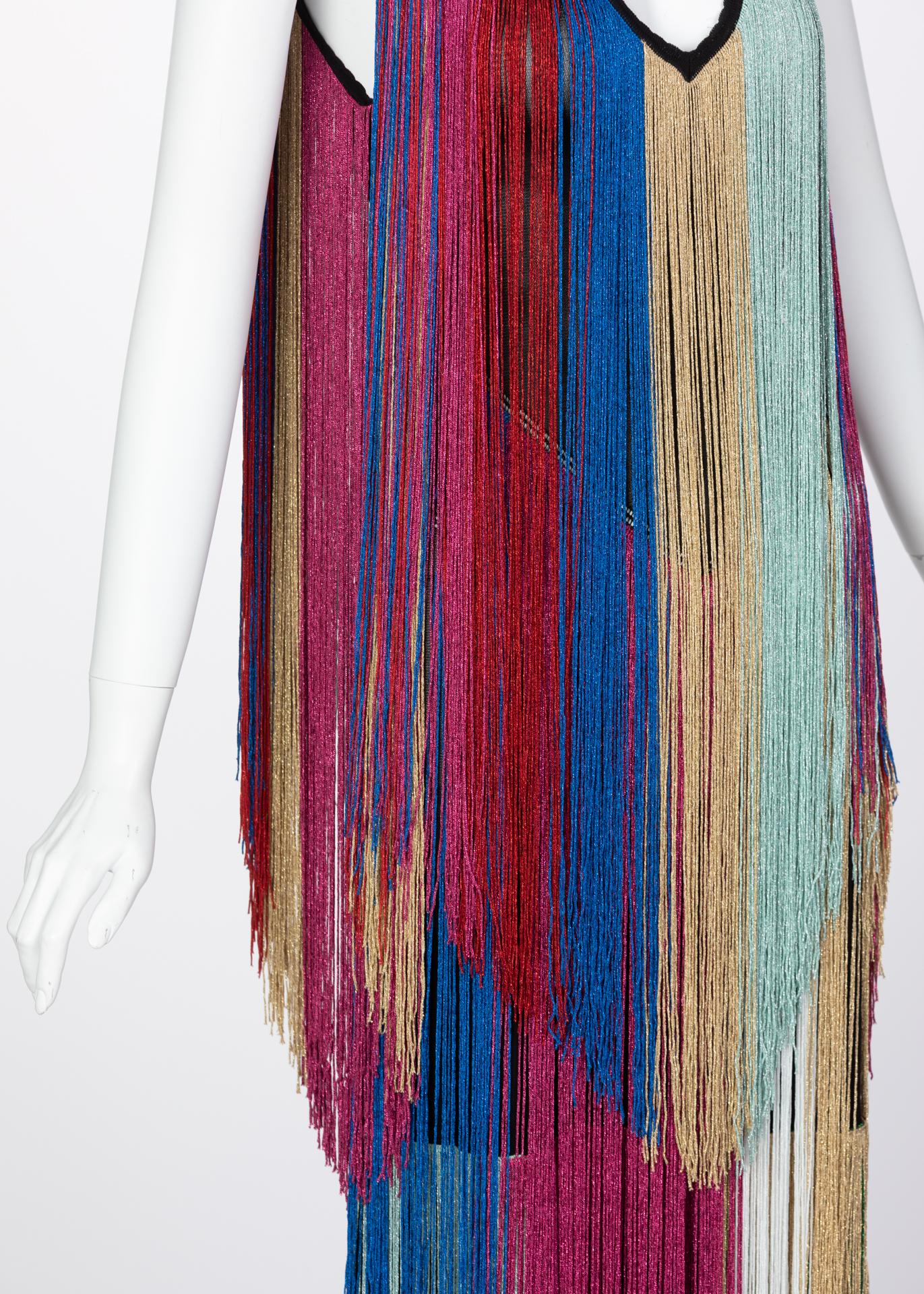 Gray Roberto Cavalli Rainbow Fringe Maxi Dress, Resort 2017