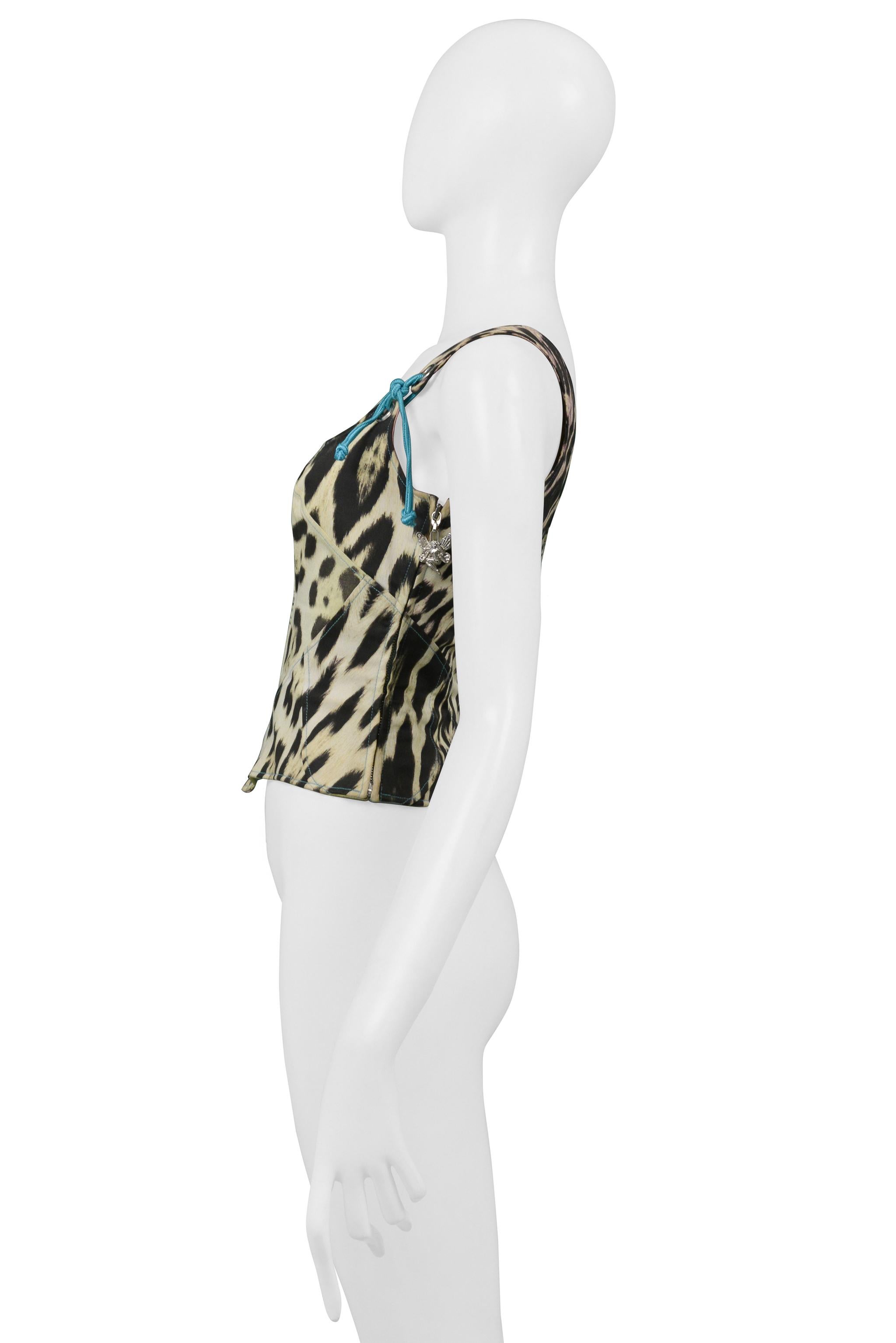 Roberto Cavalli Rainbow Leopard Print Corset Top In Excellent Condition For Sale In Los Angeles, CA