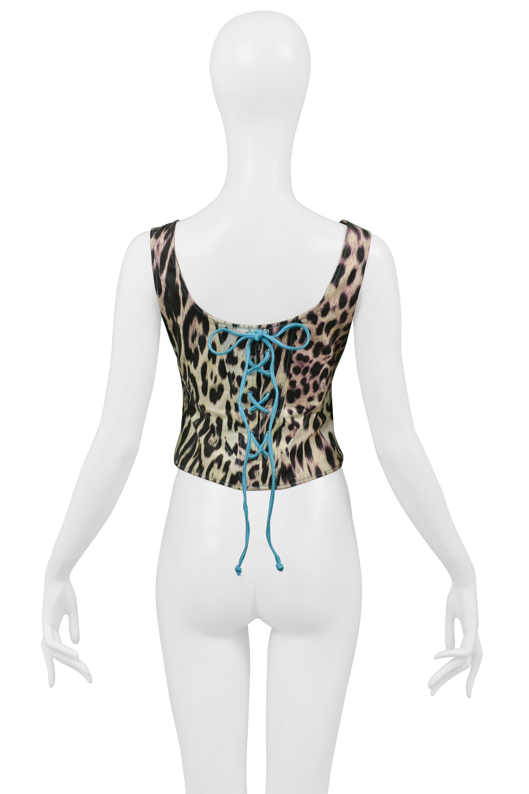 Women's Roberto Cavalli Rainbow Leopard Print Corset Top For Sale