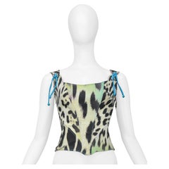 Roberto Cavalli Rainbow Leopard Print Corset Top