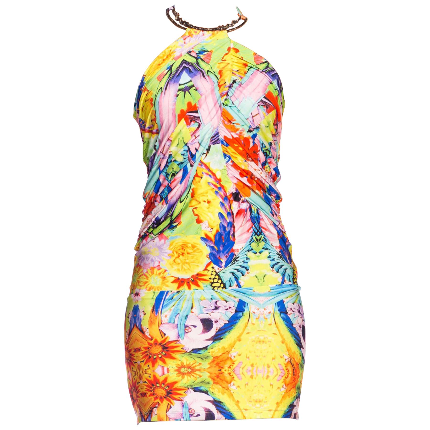 Roberto Cavalli Rainbow Tropical Jersey Dress NWT