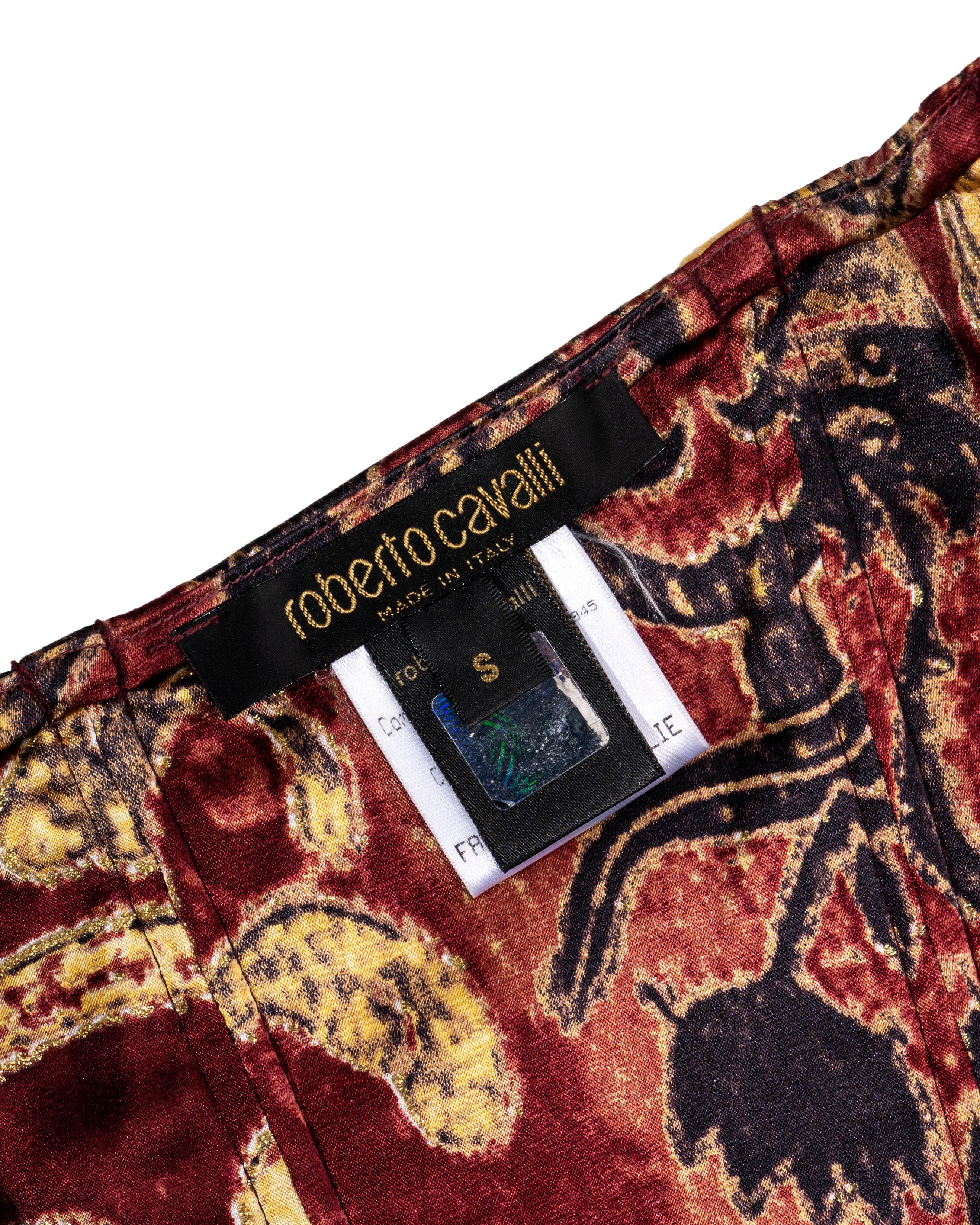 Roberto Cavalli Korsett und Rock aus Seide mit rotem und goldenem Brokatdruck und Brokatdruck, H/W 2004 im Angebot 5