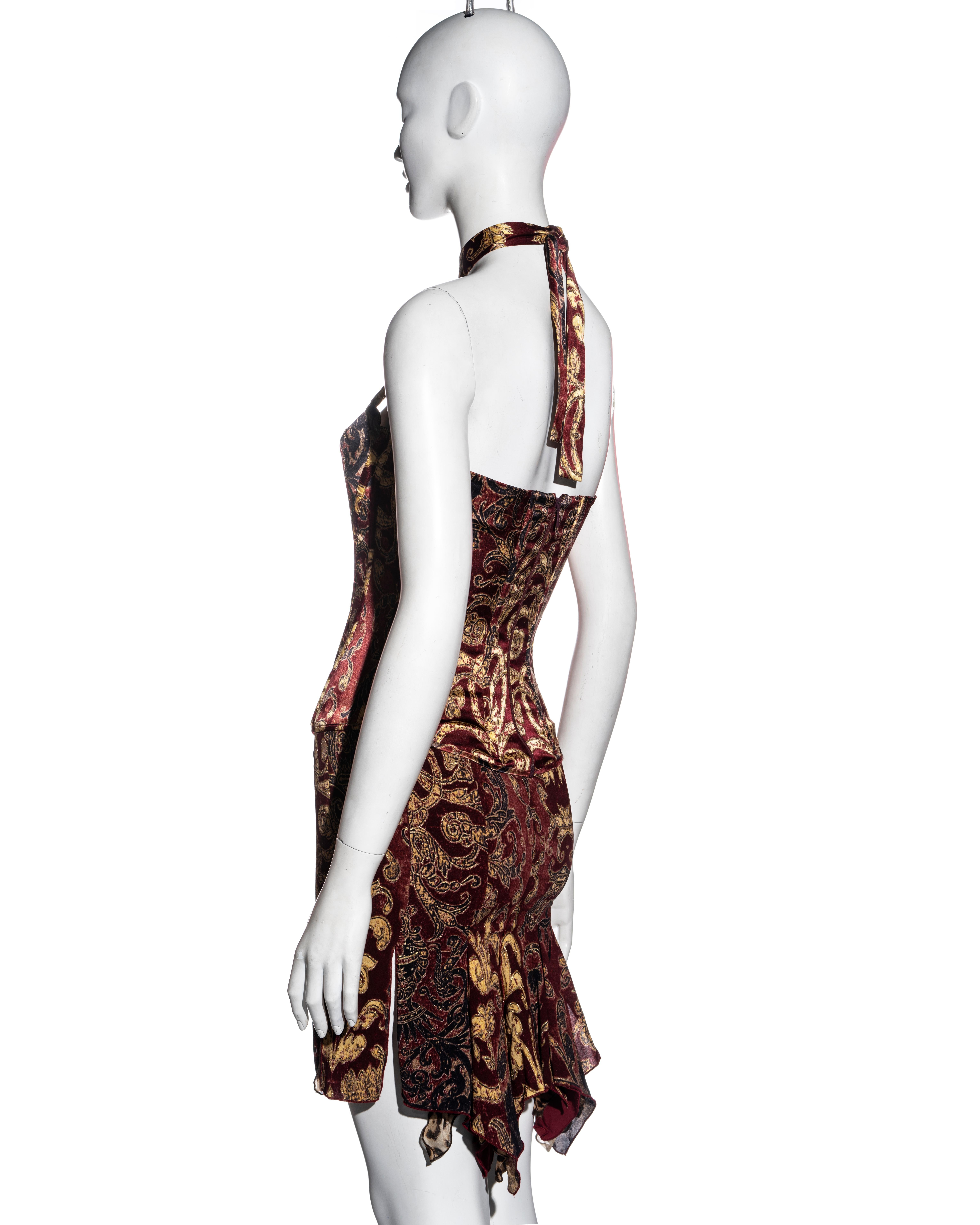Roberto Cavalli red and gold brocade-print silk corset and skirt set, fw 2004 In Excellent Condition In London, GB
