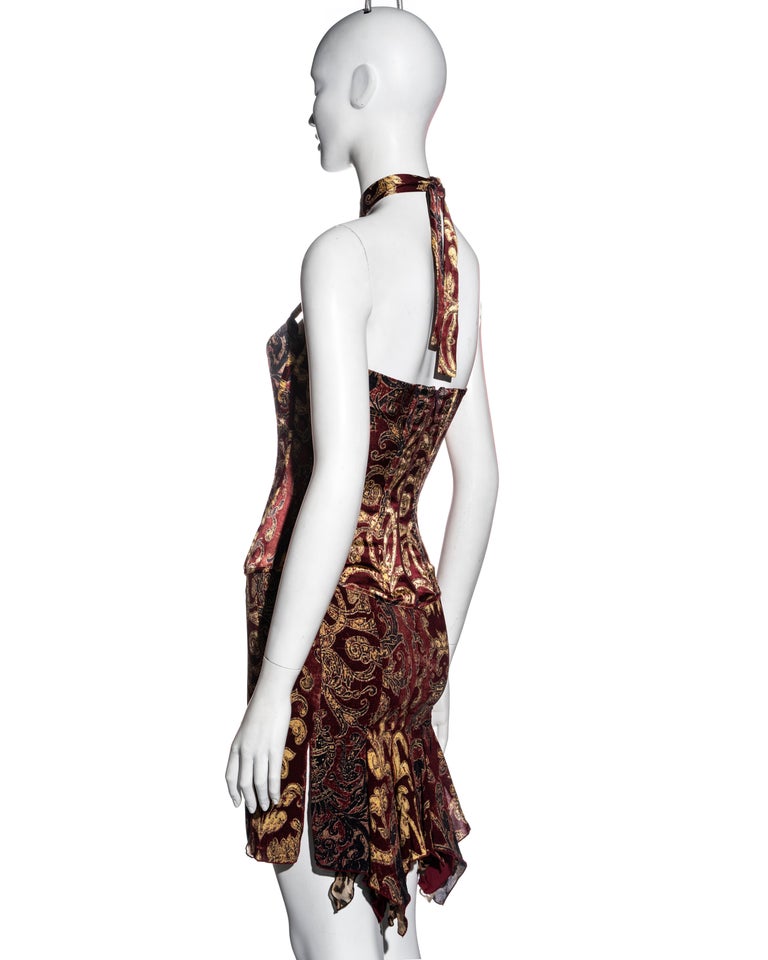Roberto Cavalli red and gold brocade-print silk corset and skirt set, fw  2004 at 1stDibs | red and gold skirt, roberto cavalli red corset dress, roberto  cavalli 2004