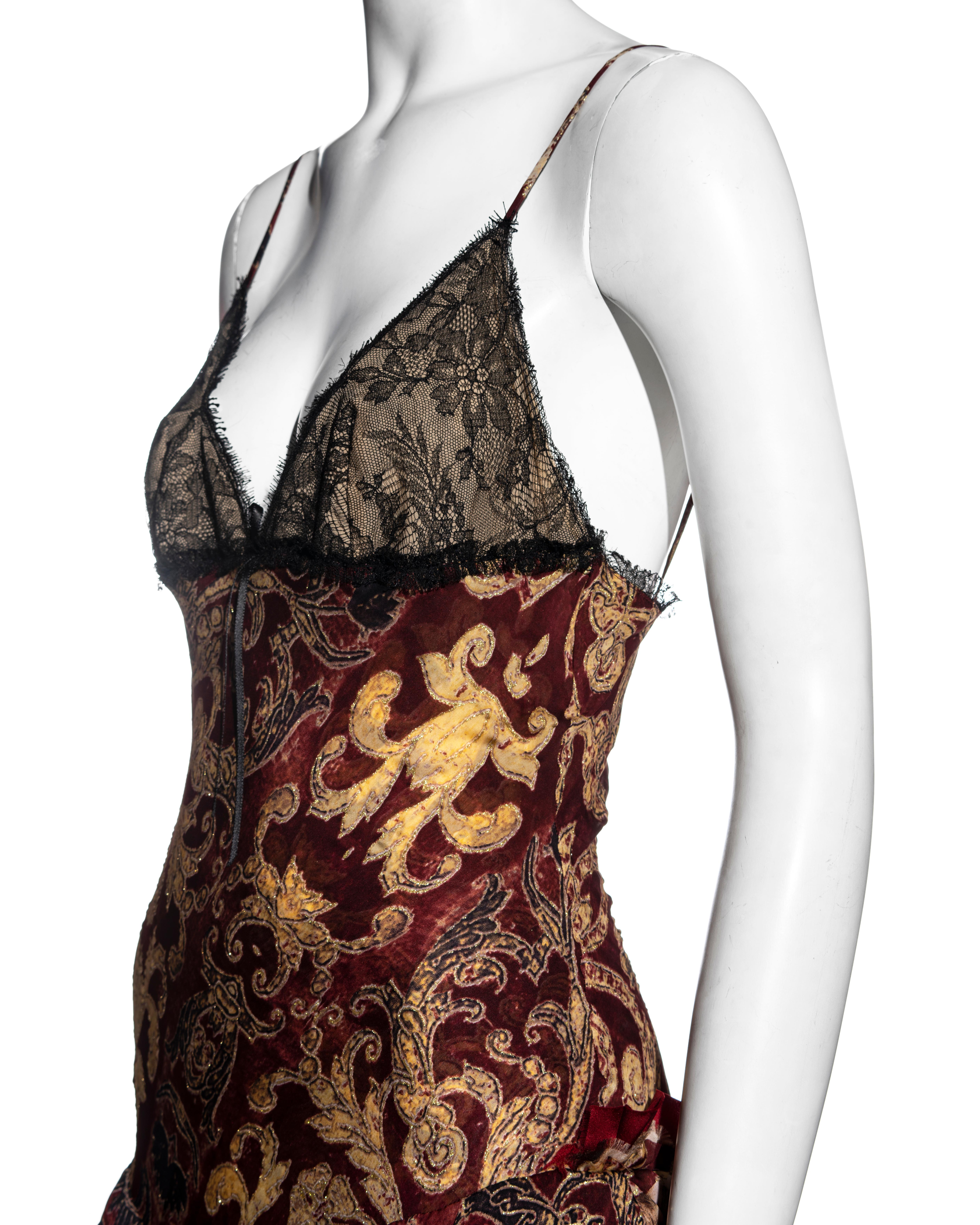 Roberto Cavalli red and gold brocade-print silk evening slip dress, fw 2004 In Excellent Condition For Sale In London, GB