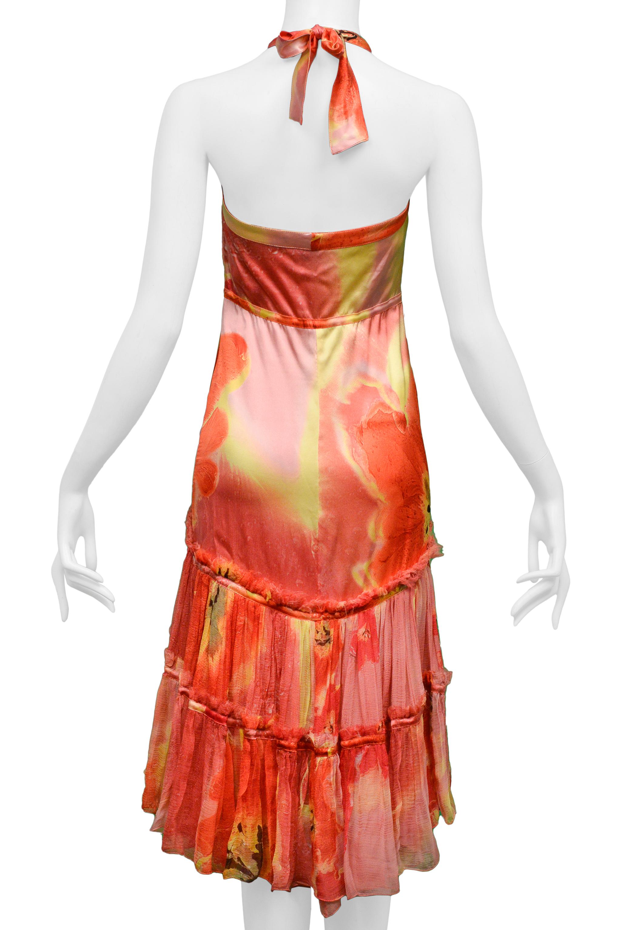 Roberto Cavalli Red And Pink Slip Knee Length Dress In Excellent Condition In Los Angeles, CA