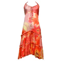 Roberto Cavalli Vestido rojo y rosa con transparencias hasta la rodilla
