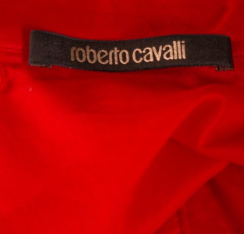 De las mujeres Roberto Cavalli Red Cotton Eyelet Lace Detail Blouse M en venta