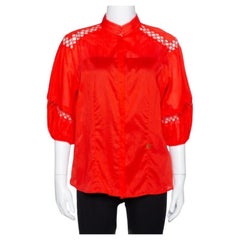 Roberto Cavalli Red Cotton Eyelet Lace Detail Blouse M