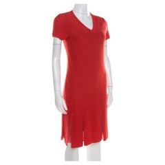 Roberto Cavalli Red Crochet Knit V Neck Godet Dress M