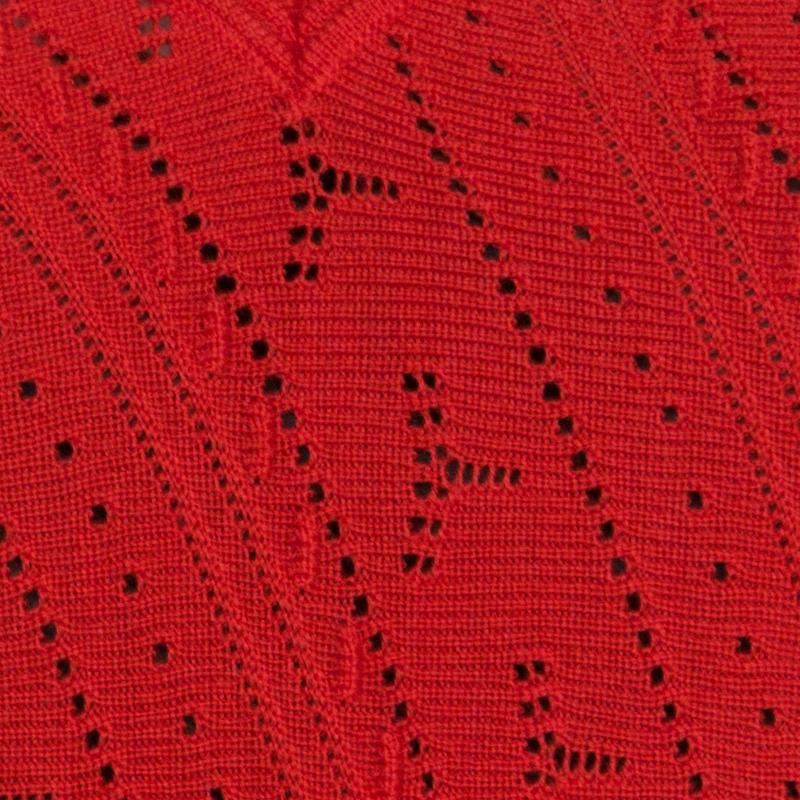 Roberto Cavalli Red Crochet Knit V Neck Godet Dress M 2