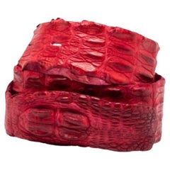 Roberto Cavalli - Cintura in vita in coccodrillo rosso con retro in corno