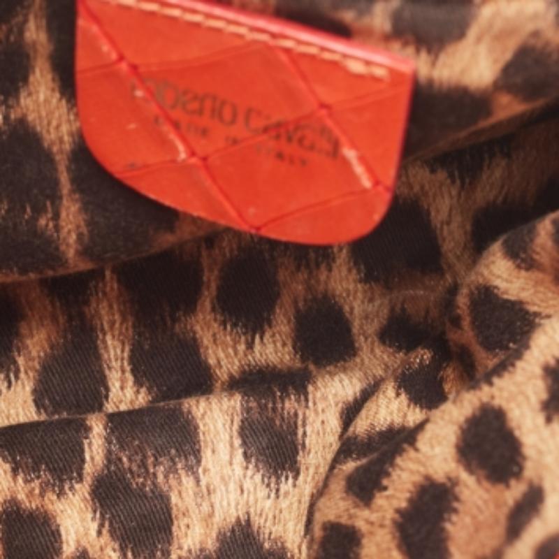 Women's Roberto Cavalli Red Crocodile Embossed Leather Serpenti Flap Chain Bag