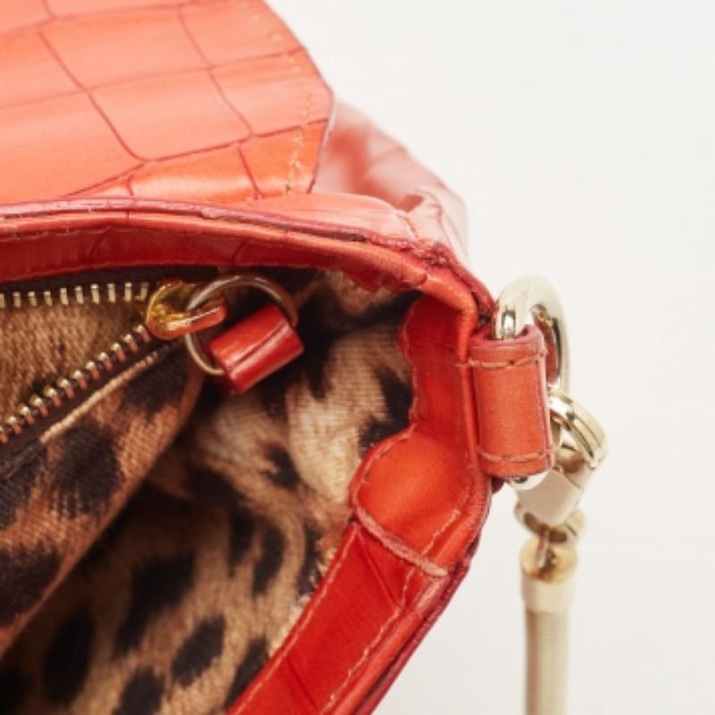 Roberto Cavalli Red Crocodile Embossed Leather Serpenti Flap Chain Bag 2